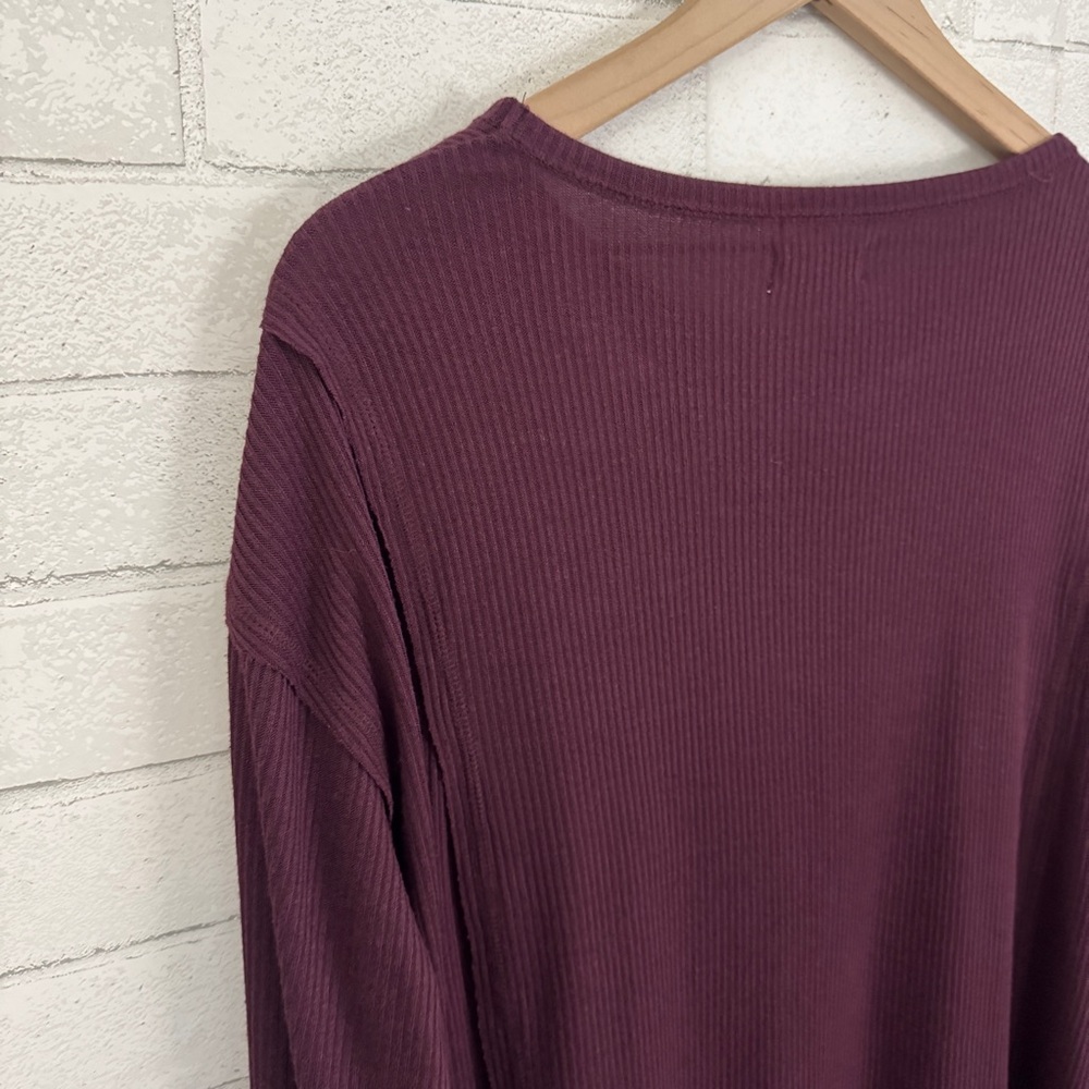 KNOX ROSE Ribbed Knit Dark Purple Loose Fit Long Sleeve Top - Picture 6 of 8